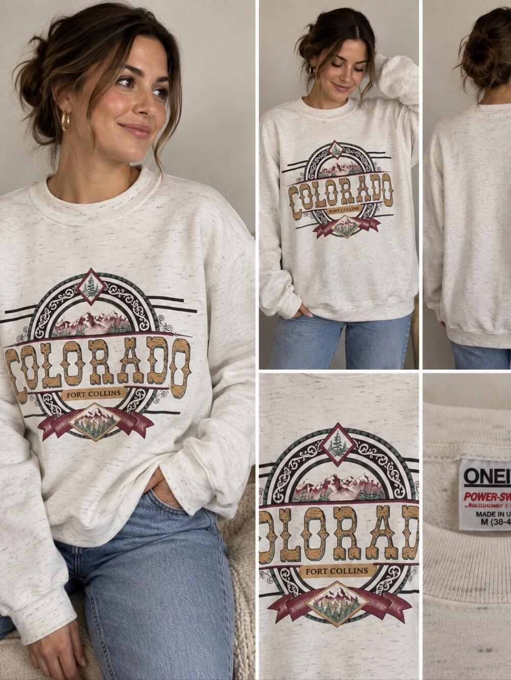 Vintage 90s Oneita Colorado Fort Collins Sweatshirt Made in USA Unisex M 38-40